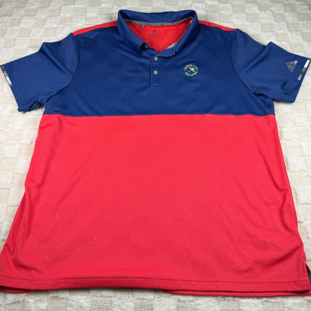 Adidas Golf‎ Polo Shirt 2XL Spencer T. Olin Course ClimaChill Blue Red